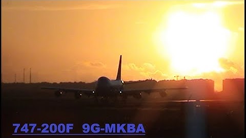MK Airlines Boeing 747-200F    9G- MKBA  taxi & take off , mesmerizing evening colors , Ostend 2008
