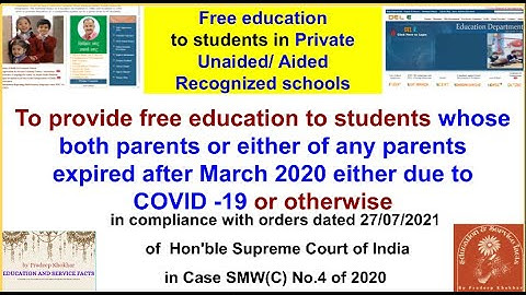 Free education  to students in Private Unaided Aided Recognized schools of Delhi