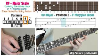 Guitar Lesson: C# Major (Bb minor) Scale in 7 Position/modes w/ Animation & TAB