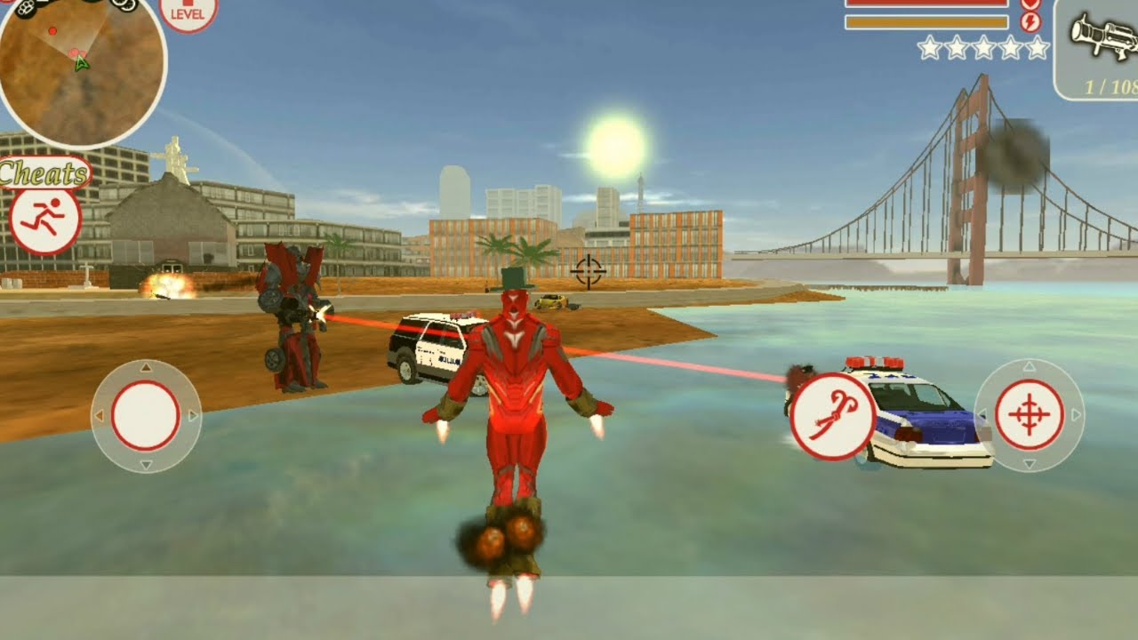 Iron Rope Hero Vegas Crime City | Ironman Steal Army Tank for Fight against Robot - Android GamePlay