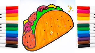 Satisfying Food Coloring Pages | Drawing and Coloring Steak & Taco