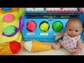 Baby doll Ice cream toys playing with Play Doh and car toys