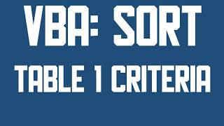 VBA Sort table with 1 criteria