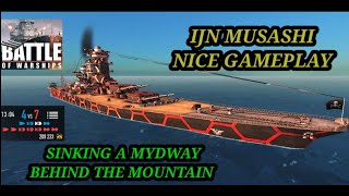 IJN MUSASHI SINKING A MIDWAY BEHIND THE MOUNTAIN