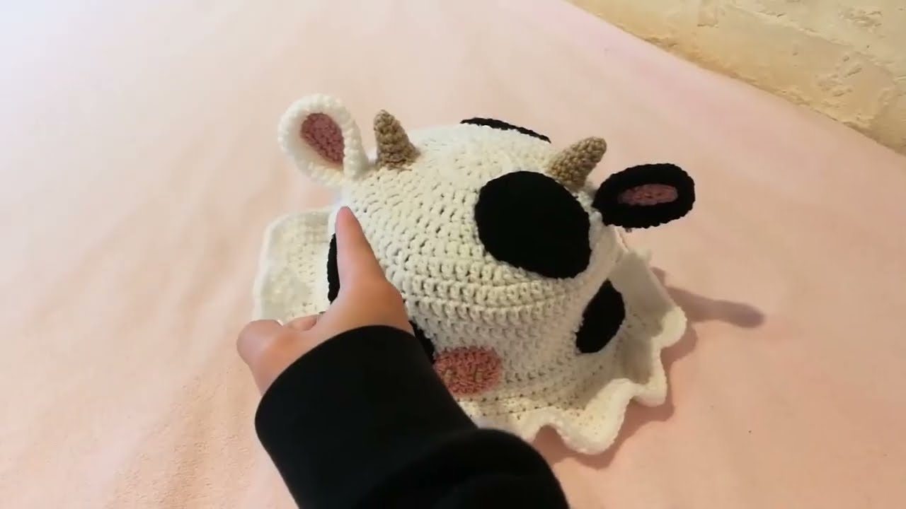 The growth of a crocheted cow bucket hat...moo moo 🐮