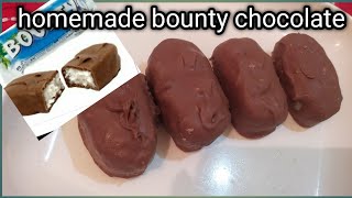 Homemade bounty chocolate in Tamil (eng sub)| home made chocolate 10 நிமிடத்தில் பாரின் சாக்லேட்