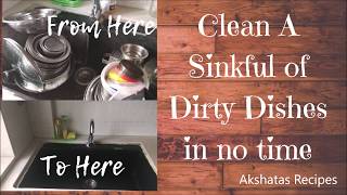 CLEANING A SINKFUL OF DIRTY DISHES|CLEANING HACKS