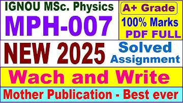 MPH 007 solved assignment 2025 in English || mph 007 solved assignment 2025 || ignou mph007 2025