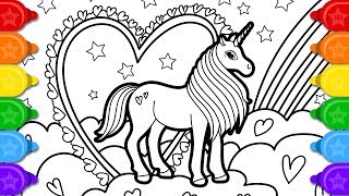 Mewarnai dan Menggambar Unicorn Berkilau untuk Anak | Cara menggambar Halaman Mewarnai Unicorn Berkilau