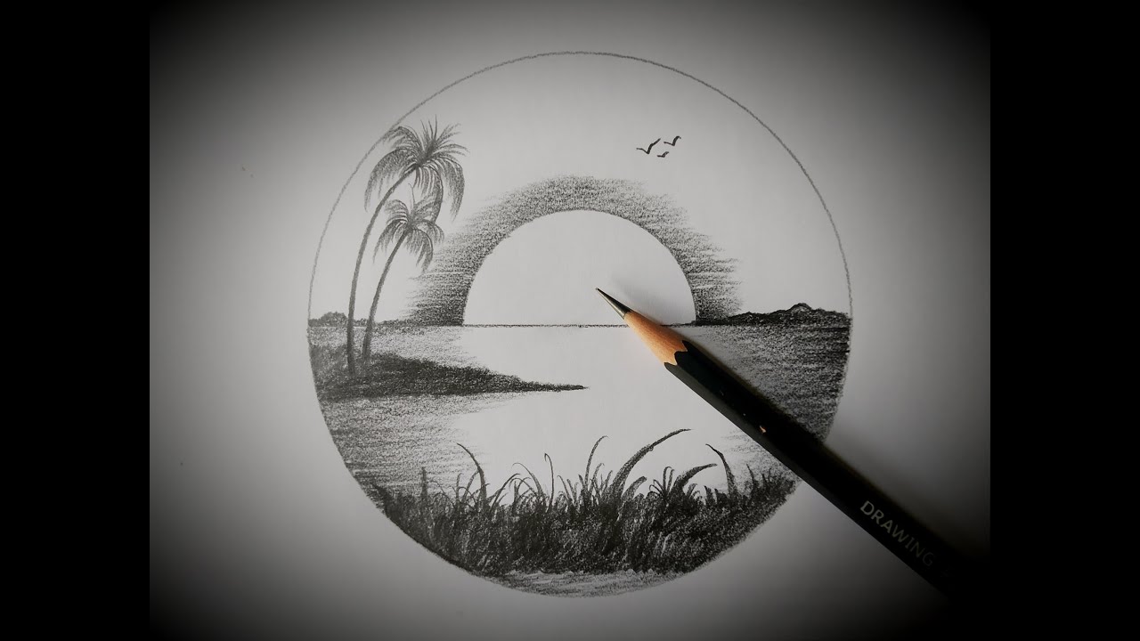 Pencil shading drawing easy in circle scenery | Circle drawing ...
