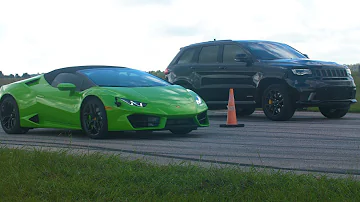 Lamborghini Huracan vs 1000 HP Jeep Trackhawk Drag Race