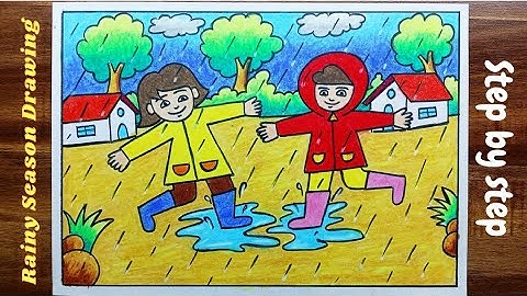 Rainy Season Drawing - Rainy Day Drawing easy - Rainy Season Drawing Step By Step