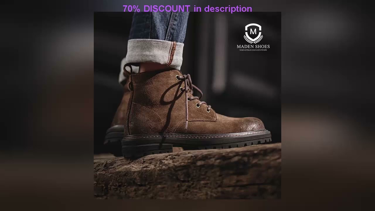 A must-have product! Maden Men's Vintage Split Suede Boots Brown High-Top Work Boots Lace-Up Deser