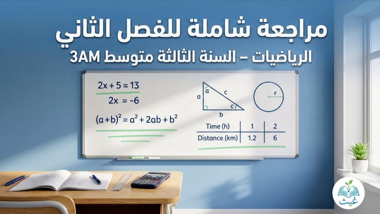 📚مراجعة رياضيات الفصل الثاني للسنة الثالثة متوسط من خلال حل موضوع إختبار🌦