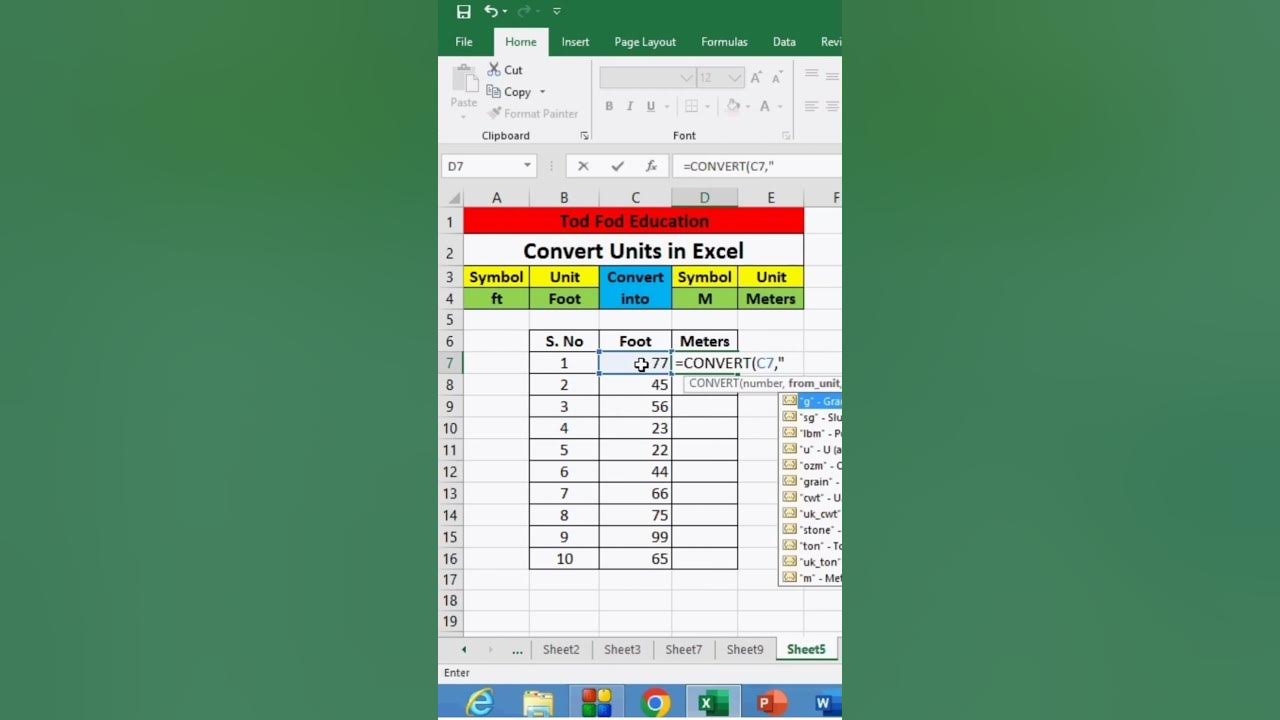 excel-convert-foot-into-meters-microsoft-excel-msexcel-shorts