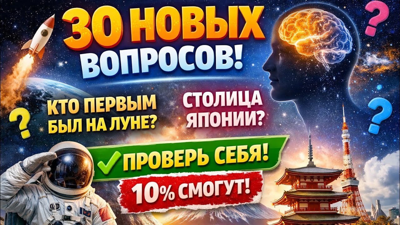30 Новых Вопросов по Общим Знаниям 🧠 | Проверь Себя за 5 Минут! Только 10% Ответят Правильно!