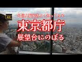 4K【東京都庁～展望台にのぼる(外国人観光客ばっかり)】【東京都庁 南展望室】【東京都庁第一本庁舎】【晴天から一転→雨や雷になる前の曇天の上空から下界をぐるり見渡す】【エレベーターで45Fまで一気に】