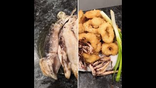 жареные кольца кальмара. fried squid rings.