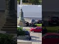 One person was detained after shots were fired and a tent was set on fire outside Serbia's parliment