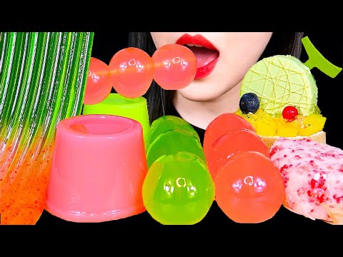 ASMR GREEN PINK DESSERTS 그린 핑크 *젤리국수, 쿄호젤리, 아이스크림 먹방 JELLY NOODLES, ICE CREAM, <strong>KYOHO</strong> JELLY MUKBANG