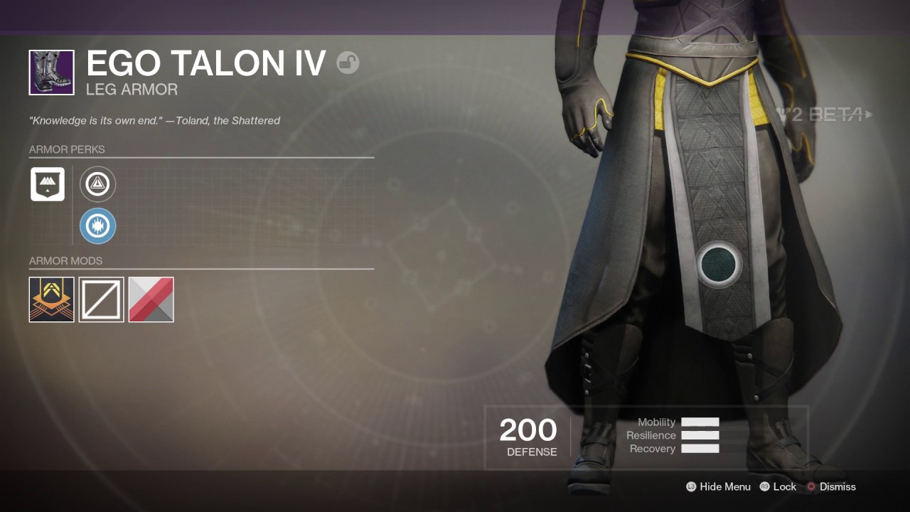 Destiny 2 - Xenos Vale lV Heavy Warlock Legendary Leg Armor Appearance, Details, Statistics Details