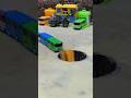 👶Big Truck Pushing Bus Car And BullDozer Car Into Pit #jcb #jcbvideo #tractor #train