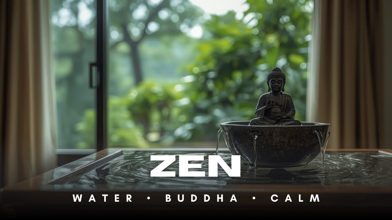 Buddha Fountain Calm 💧🧘‍♂️ | Soft Water Sounds & Forest Window Ambience