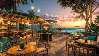 Stress Relief with Morning Beach Coffee Shop Ambience 🌥️Positive Piano Jazz Music to Work, Study