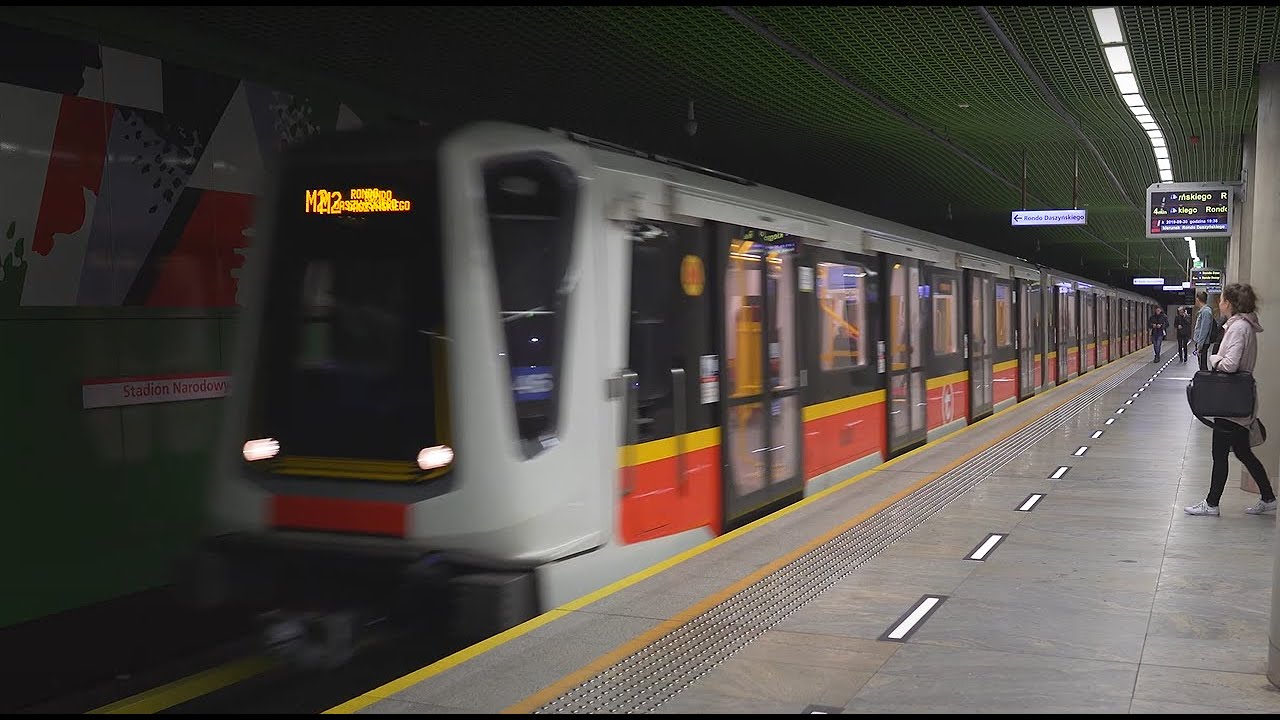 Poland, Warsaw, Metro night ride from Stadion Narodowy to Centrum Nauki Kopernik