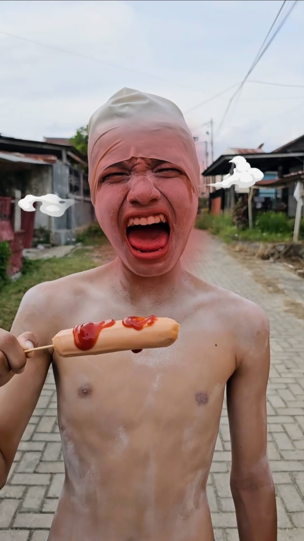 CRYING BECAUSE THE SPICINESS OF THE SAUSAGE