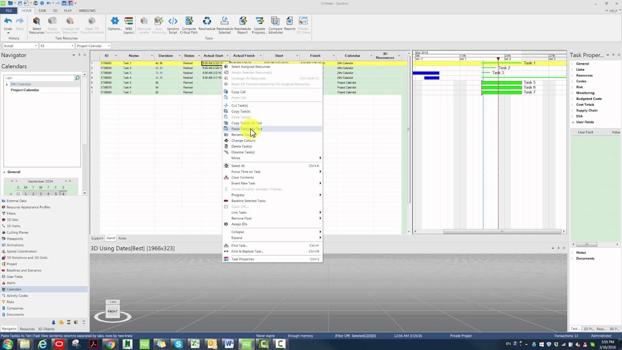 Actualize Tasks from Excel to Synchro