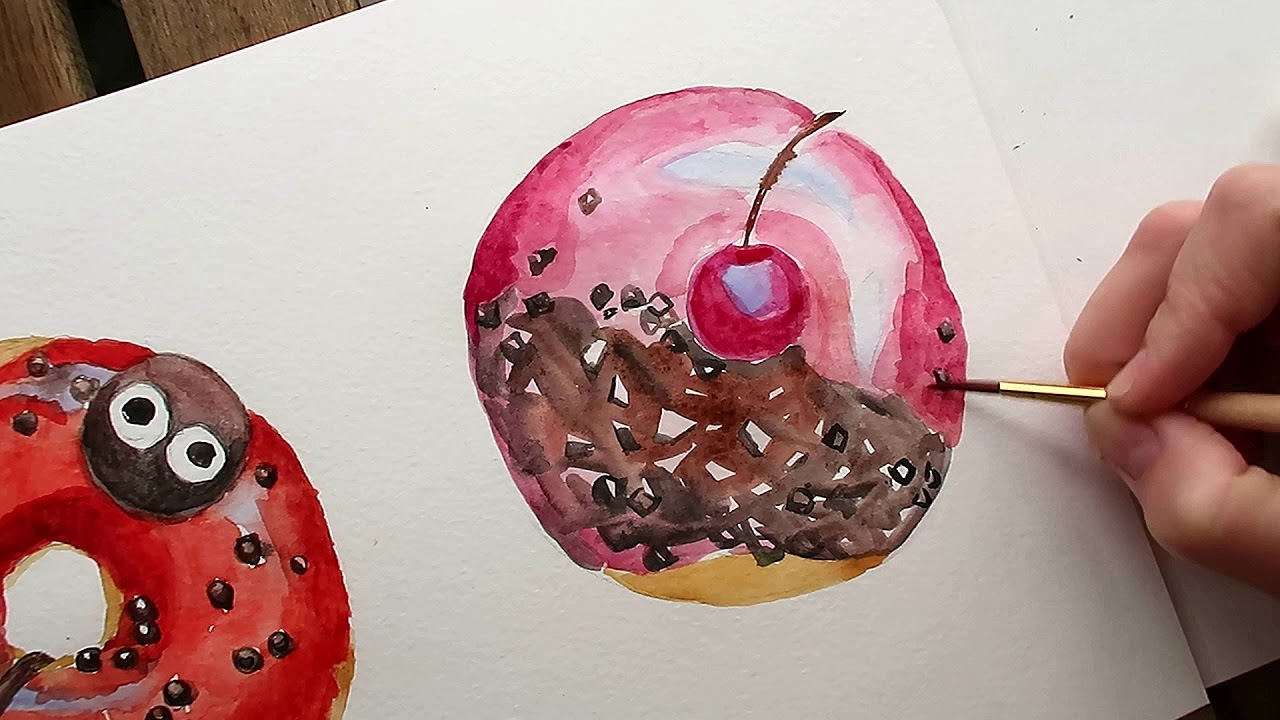 Cherry Donut / Easy For Beginners / Painting demo / Paint with Me - YouTube