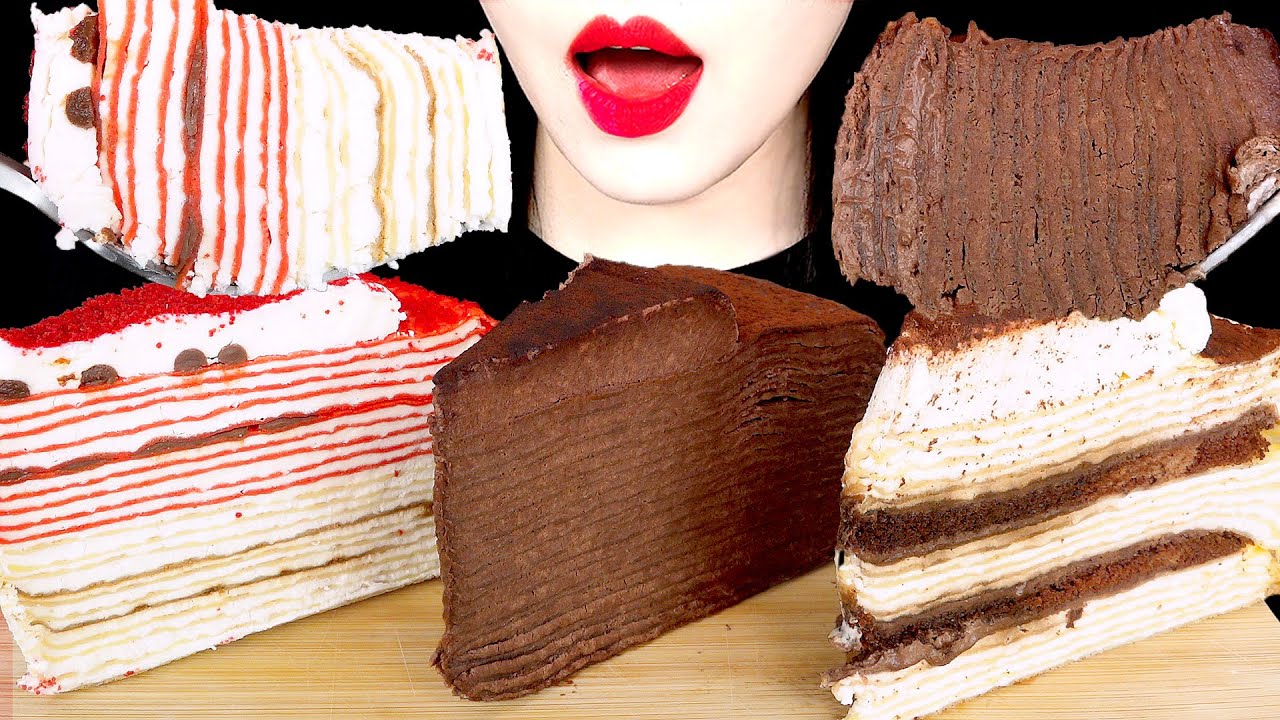 ASMR CREPE CAKES 크레이프케이크 먹방 DESSERTS MUKBANG 디저트 먹방 EATING SOUNDS 咀嚼音ミルクレープケーキ | ZOEY ASMR