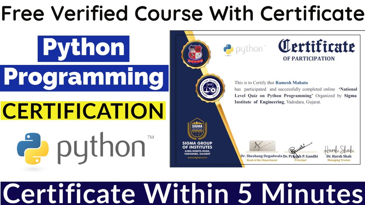 Python Programming Free Certification | Free Certificate | Free Courses  With Certificate - YouTube