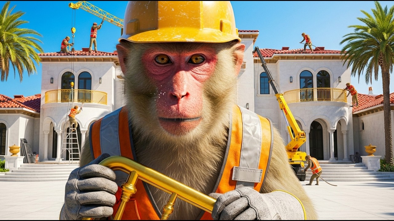 Indian Monkeys Build a Modern 2-Story Gold Spanish Home 😱 | Luxury Mega Mansion (4K)