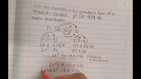 ALGEBRA STAAR Practice - Standard form of a Quadratic Equation. y = (2x - 4)(x - 4)