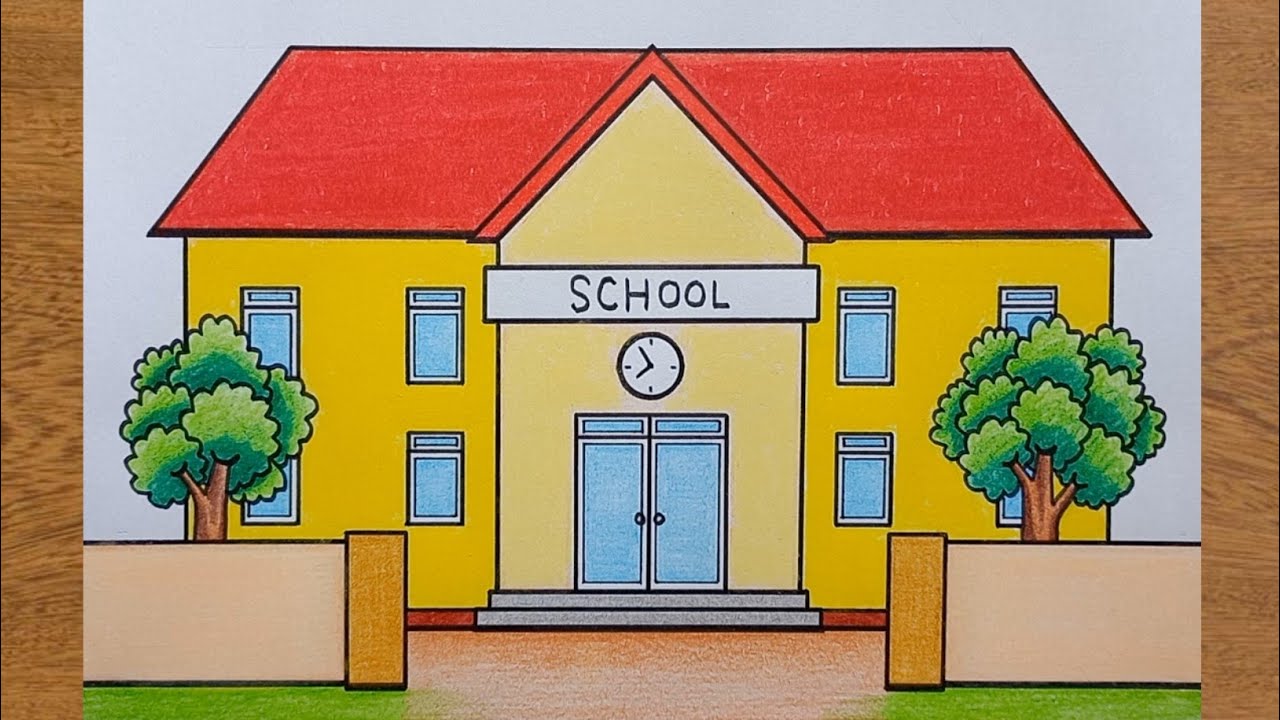How to Draw a School (Step by Step) Easy School Drawing YouTube