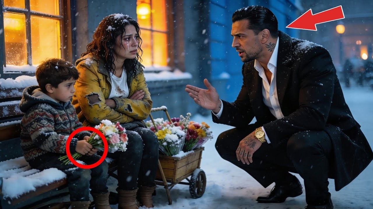 Single Mom Selling Flowers in the Freezing Snow — The Mafia Boss Sat Down Instead of Walking Away