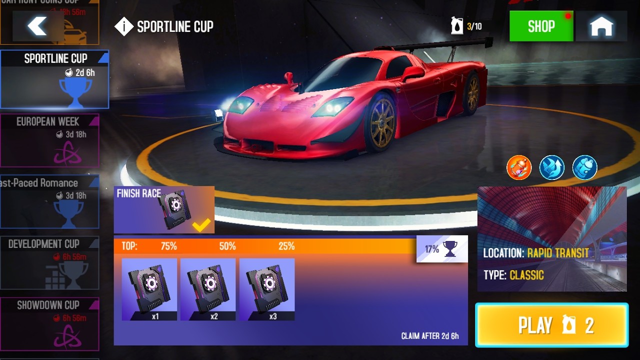 asphalt 8 - Sportline cup top 17% with Mosler super gt || Place - Rapid Transit