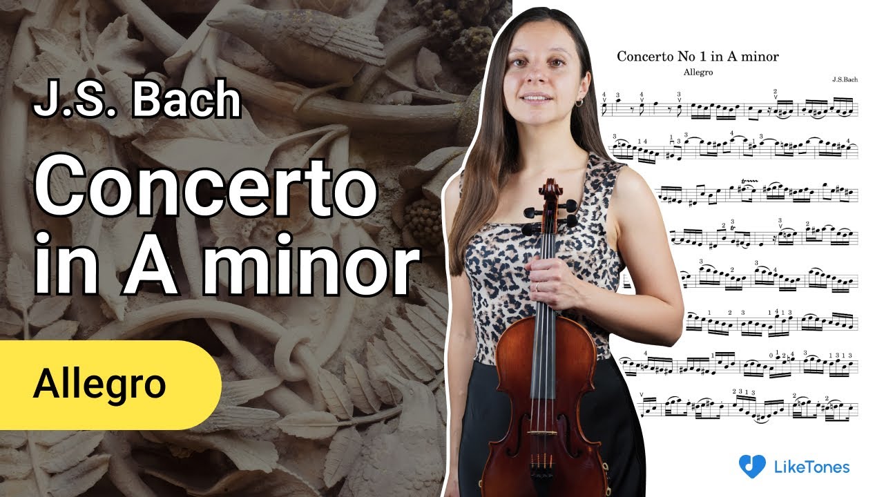 J.S. Bach Concerto in A Minor, Allegro | Violin Tutorial with Sheet Music & Accompaniment