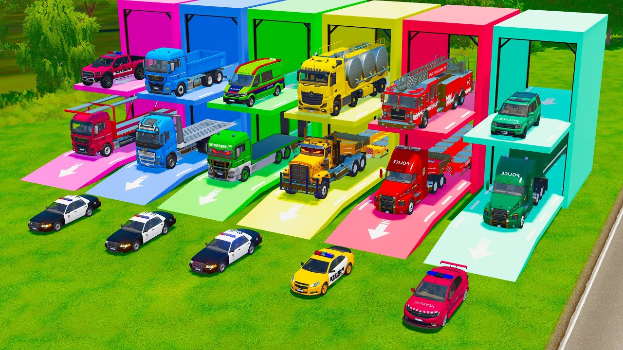 ALL EMERGENCY AND POLICE VEHICLES, FIRE ENGINE, TIPPER & TANK TRUCK TRANSPORT TO GARAGE - FS22