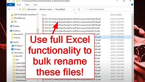Excel spreadsheet with macros to bulk/batch rename, copy, and move, files in Windows Explorer
