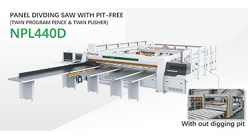 Nanxing NPL440D Rear feeding panel saw with steel rope lift system without digging pit.