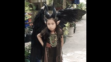 Young Maleficent DIY costume and Mech Wings.