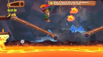 Banana Kong 2 Snap 3 ropes in the cave by jumping on hanging platforms in the cave (In One Run)