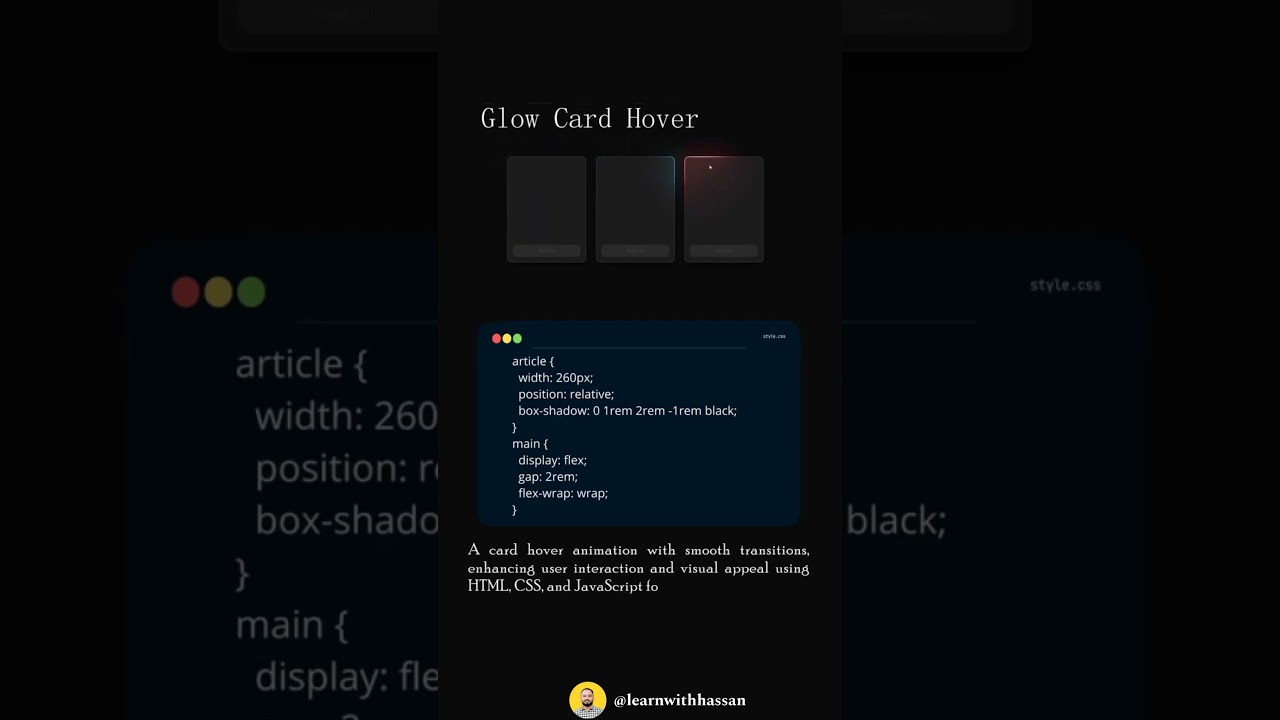 Glow cards hover animation using Html, CSS and Js 