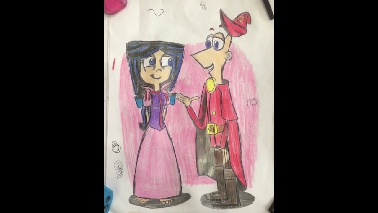 Phineas and Isabella as Sweetpea Beauty and Prince Larry drawing