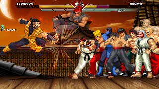 SCORPION MOTRAL KOMBAT 1 VS EVERYONE FT: RYU AKUMA MR-KARATE SAGAT LIU-KANG SUB-ZERO PAUL KAZUYA ETC