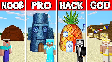 Minecraft: FAMILY SPONGEBOB HOUSE CHALLENGE - NOOB vs PRO vs HACKER vs GOD in Minecraft