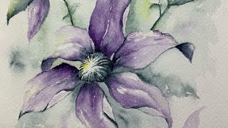 Watercolor clematis tutorial paint along